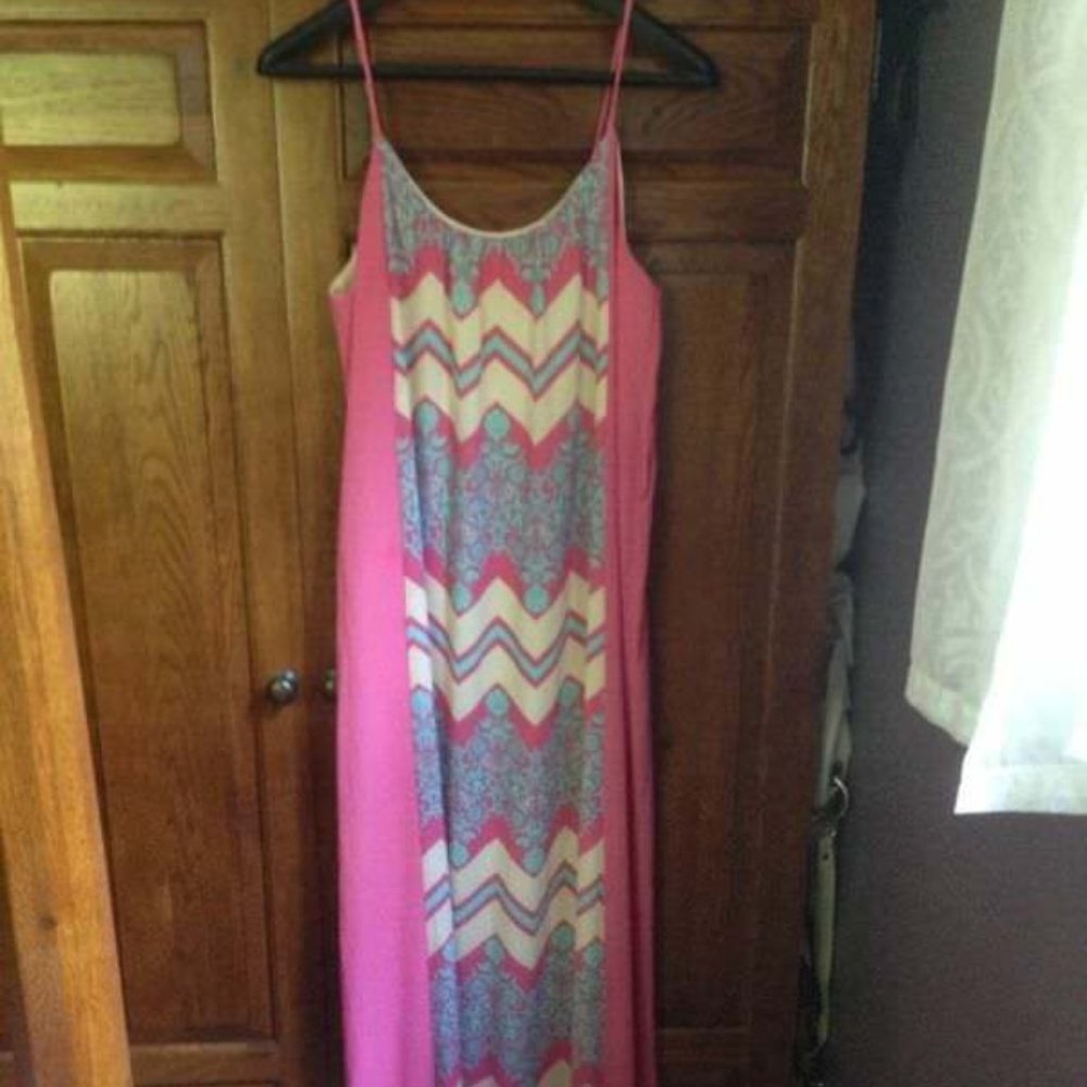 nice Birdcage Pink Maxi Dress Long Sundress Medium